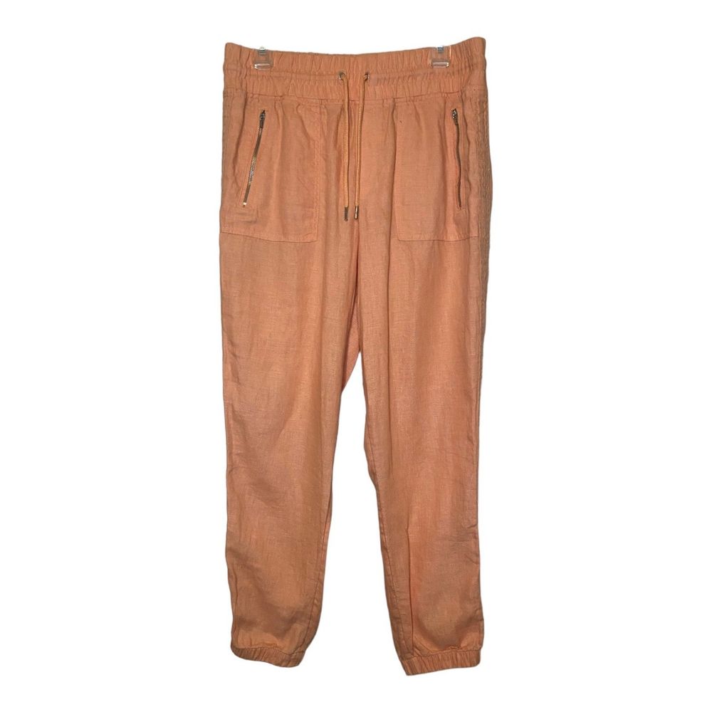 ATHLETA woman's size 10 Cabo linen peach drawstring jogger lightweight pants - Picture 2 of 13